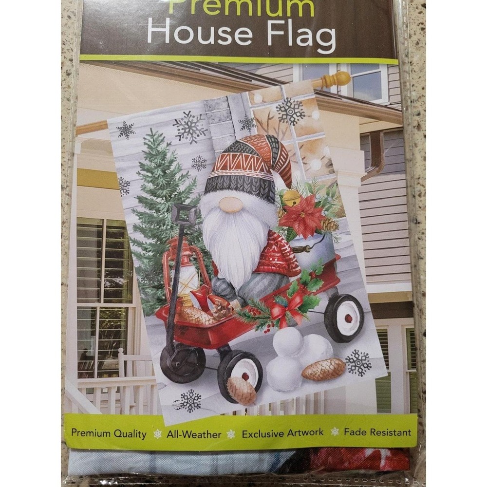 Wagon Gnome House Flag 28 X 40 Briarwood Lane Fade Resistant Winter Christmas
